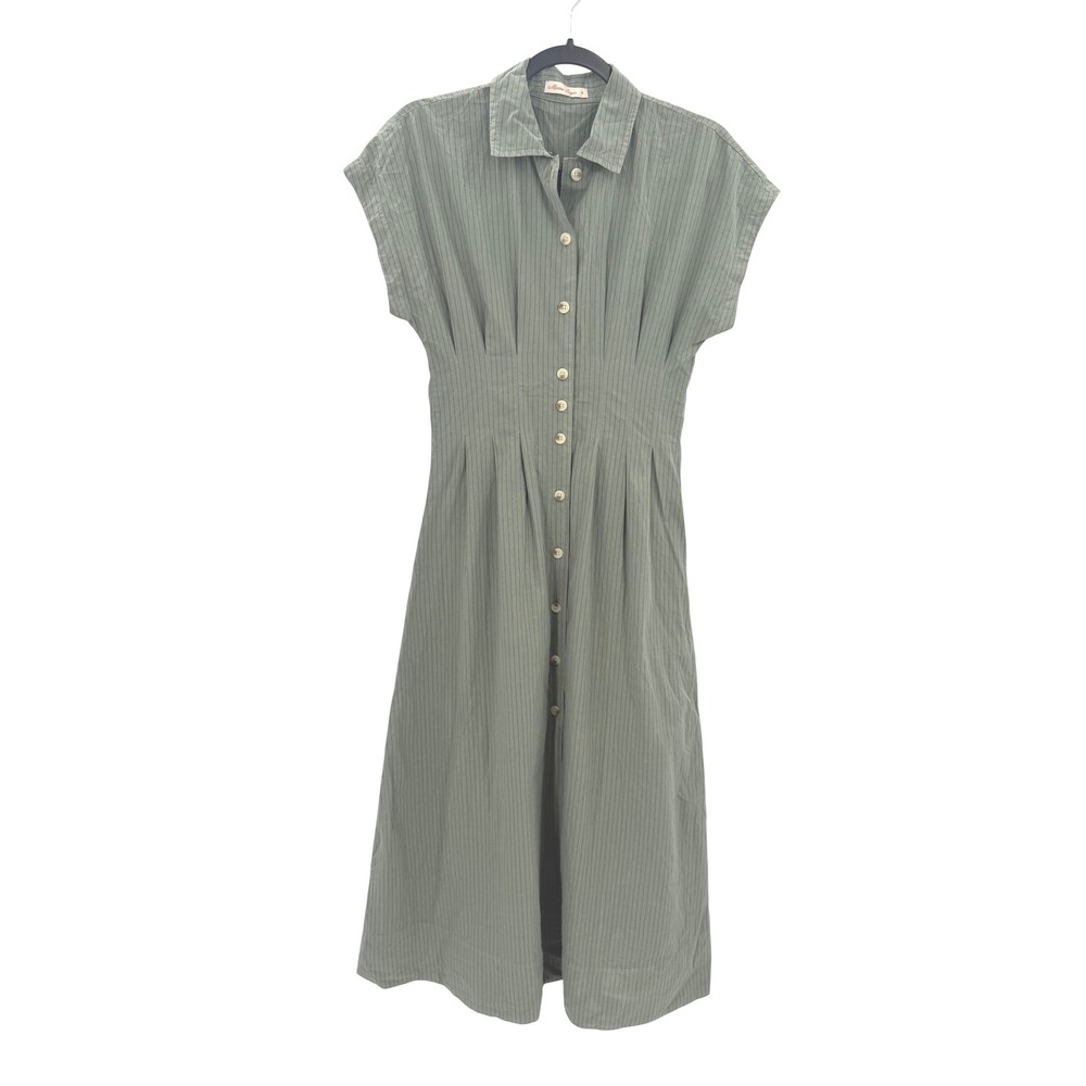 Marine Layer Arden Midi Shirtdress Sage Green Pinstripe Pima Cotton Size S 2026